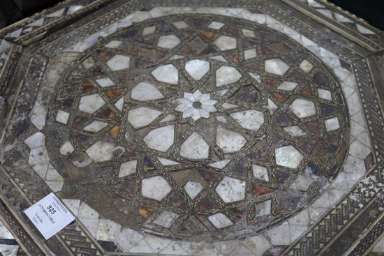 An Ottoman mother of pearl tortoiseshell and bone inlaid table W.53cm